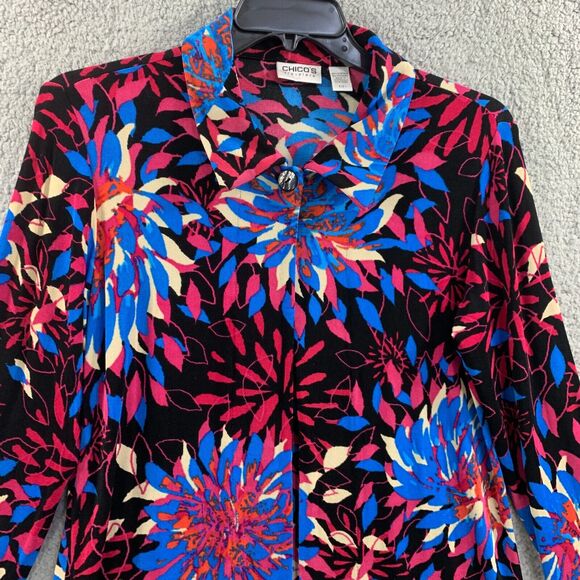 Chicos Travelers Womens Top Colorful Floral Sz M 8 Slinky Wrinkle free Travel - Picture 6 of 10